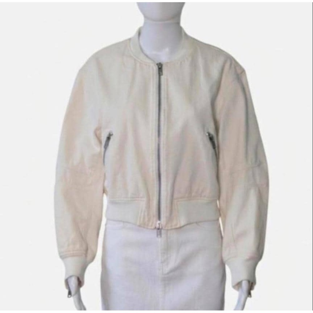 Phillip Lim White denim bomber jacket with silver zippers size 8